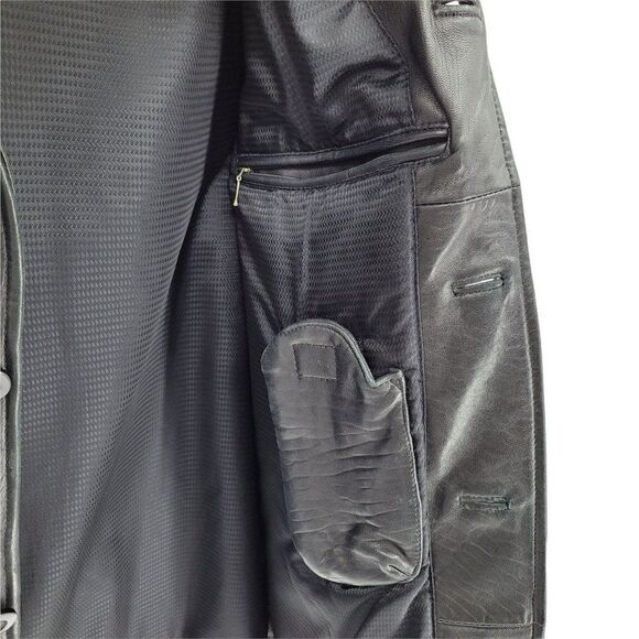 Vintage 90's Baracuta Black Grained Leather Button Down Blazer Jacket Sz S - Picture 10 of 16